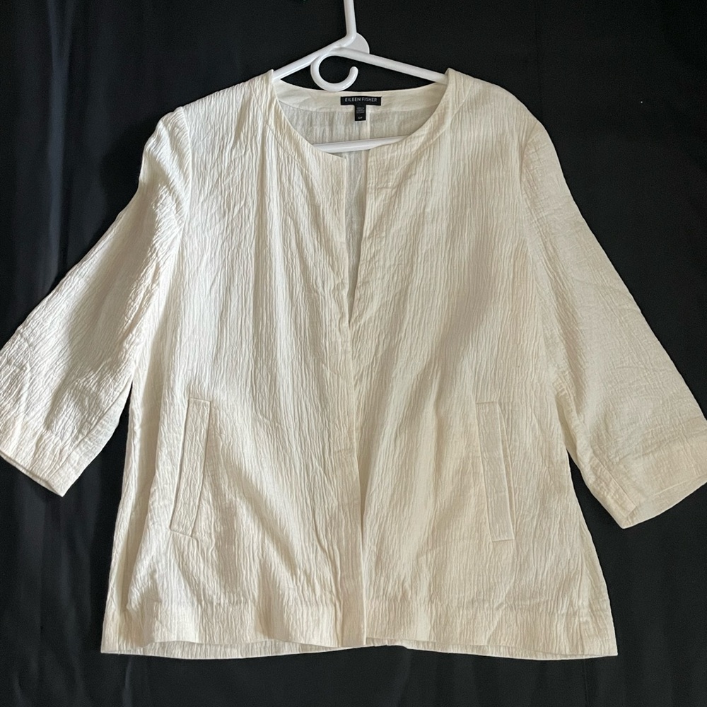 Eileen Fisher Cream Textured Open Jacket